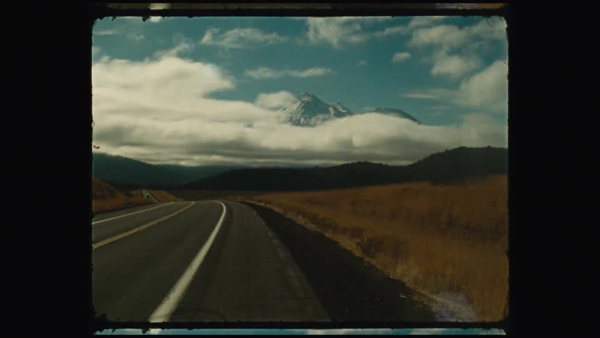 A highway leads toward a mountain range