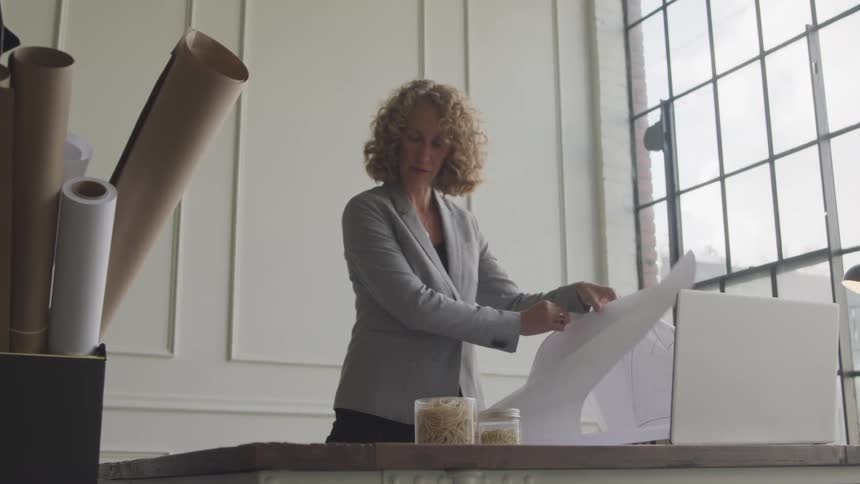 A footage of a person looking at documents in the office