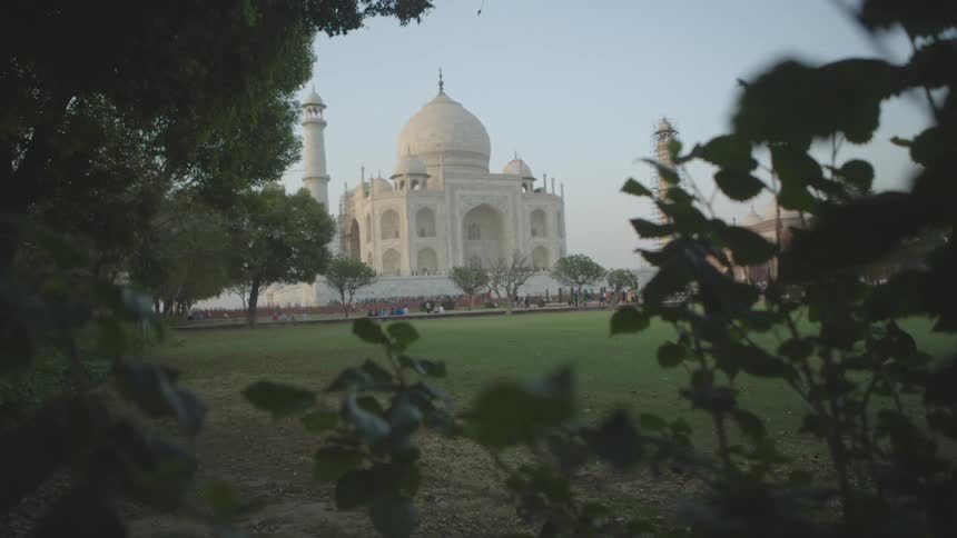 The taj mahal viewed through the trees