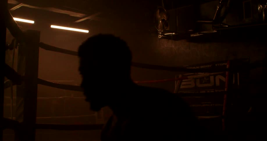 Boy in the dark boxing