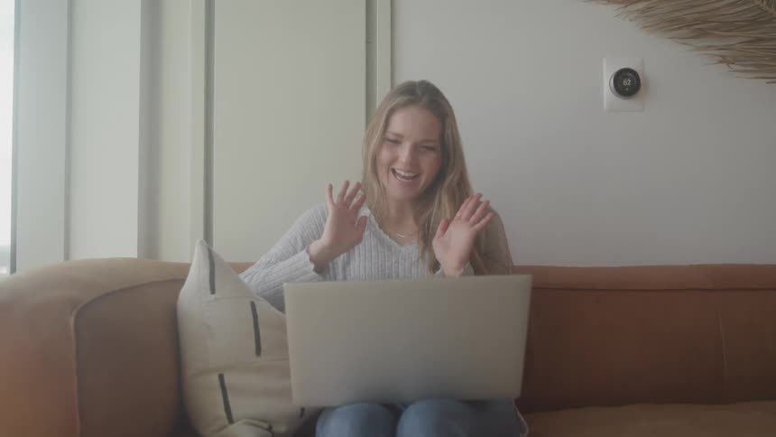 Happy girl on computer video call