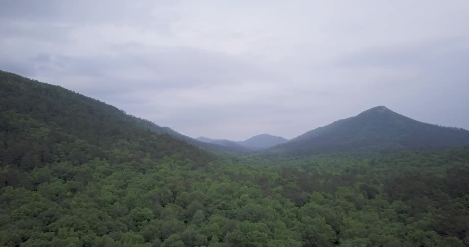 A view of some mountains and hills covered in trees