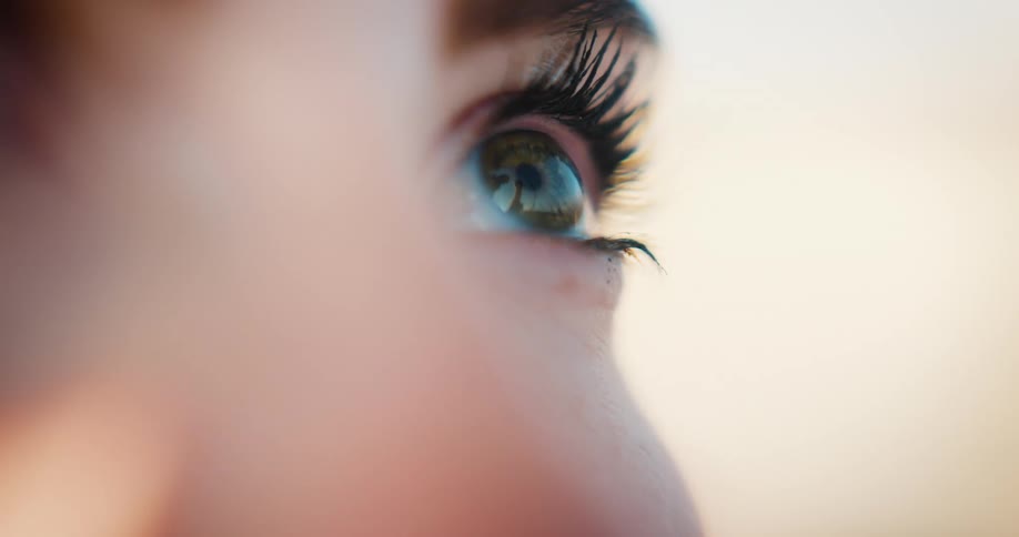 The womans eye searches around