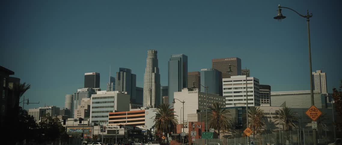 Landscape over a city with many skyscrapers