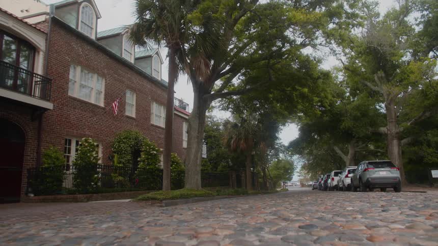 A footage of cars parked in a neighborhood