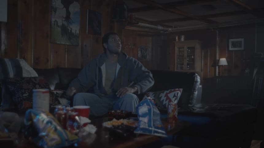A man gets up from playing video games and walks away