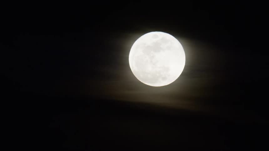 The full moon shines in the night sky