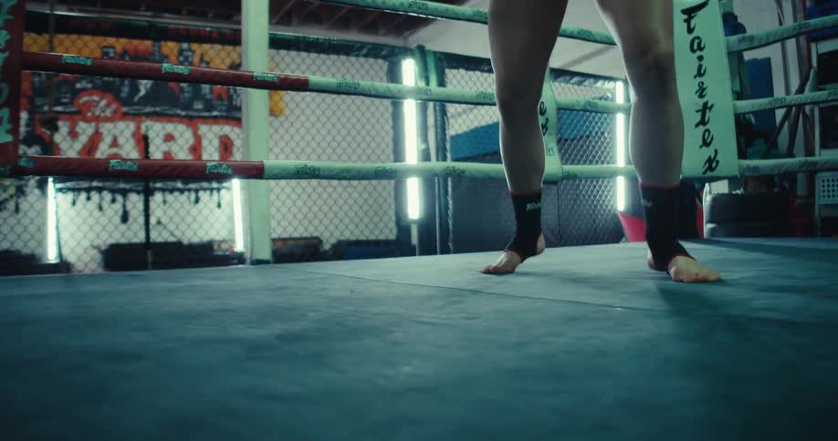 A footage of a persons feet training in the ring