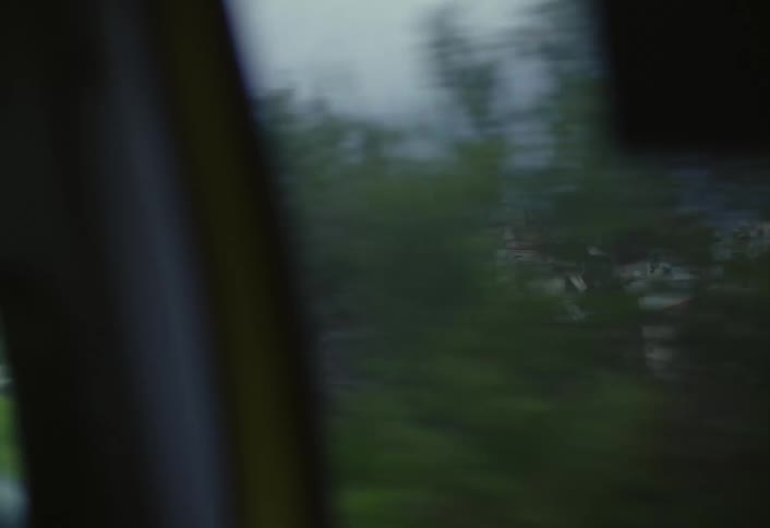 The train passes by the town