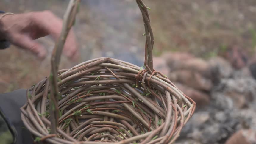 A footage of a person holding a basket