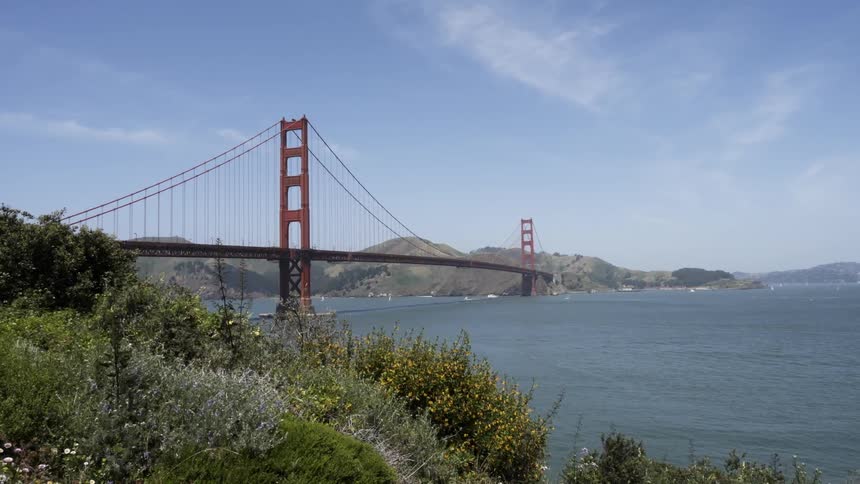 The golden gate bridge stands in the distance
