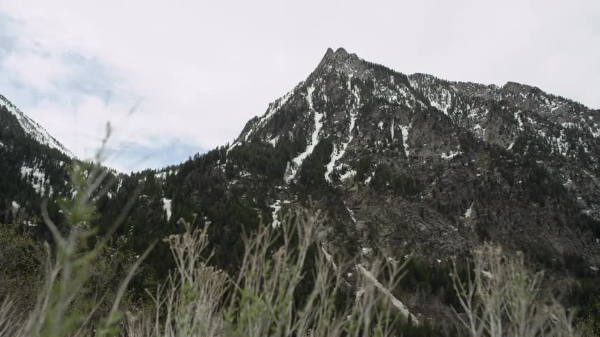 Snow covered mountains and a cloudy sky