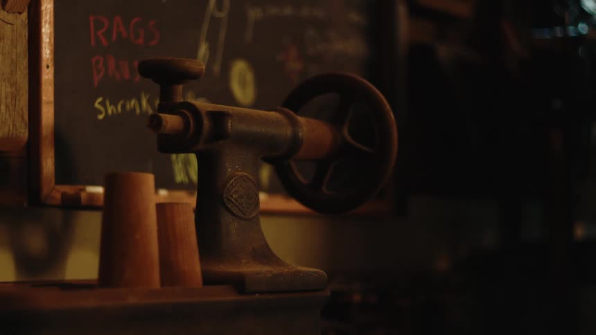 A footage of a metal machine and blackboard