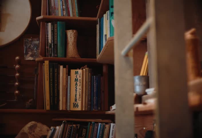 A footage of a bookshelf indoor