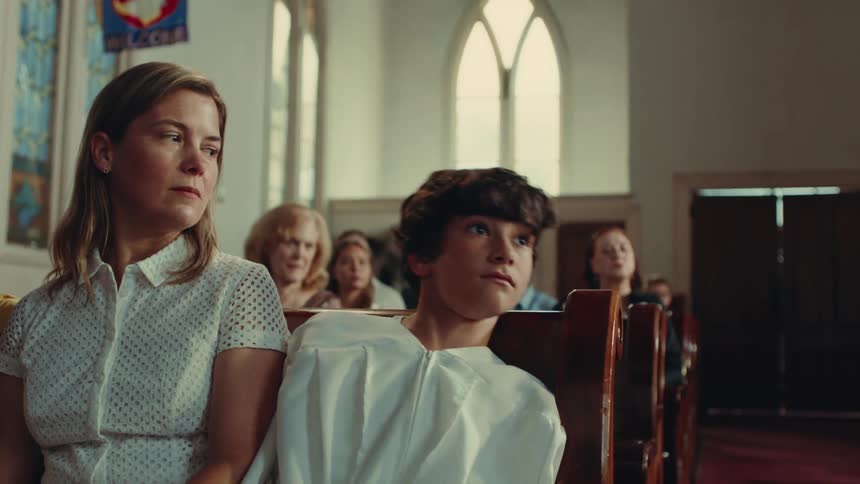 A footage of people in the church