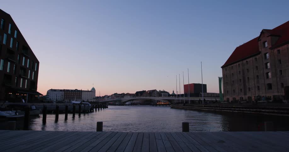 A pier surrounded by buildings
