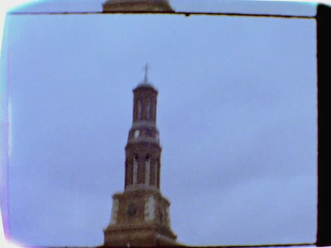Church steeple pointing high towards the sky
