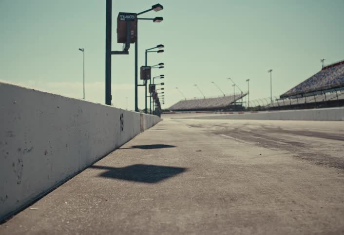The race track is empty during the day