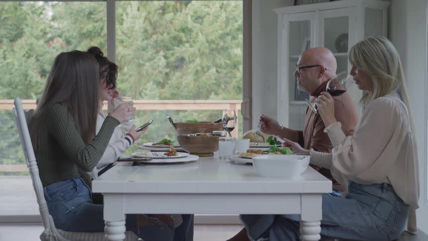 A family are having a meal together