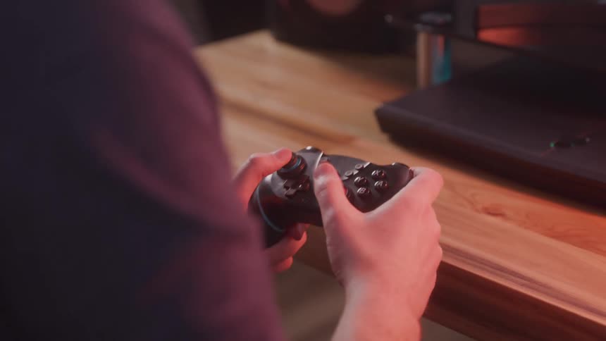 Pair of hands holding a wireless video game controller