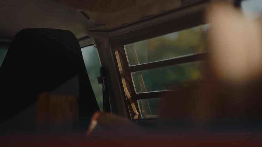Outside view through the window of a van