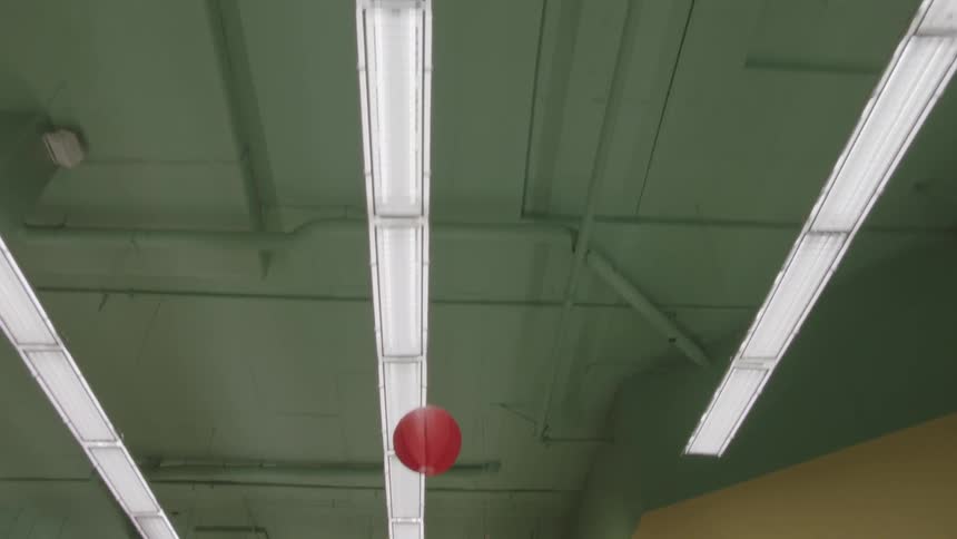 Fluorescent lights on the ceiling of a grocery store