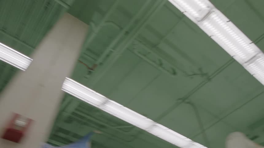 View of fluorescent lights on a ceiling