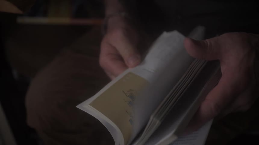 Pair of hands leafing through a book