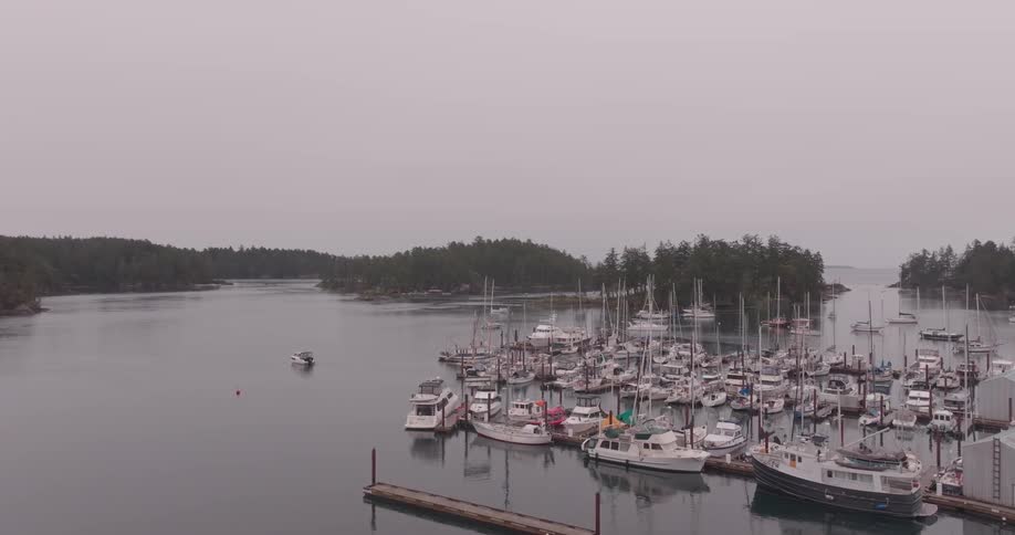 An aerial footage if the ships at the shore
