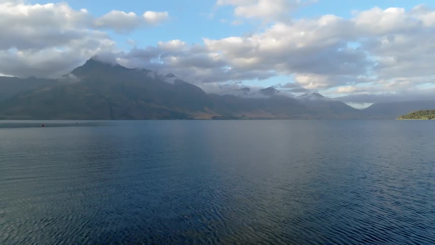 Landscape of a lake with mountains in the background