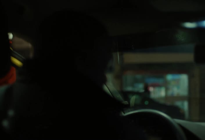 Silhouette of a person getting into a car