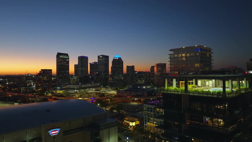 The sun is nearly set on the city