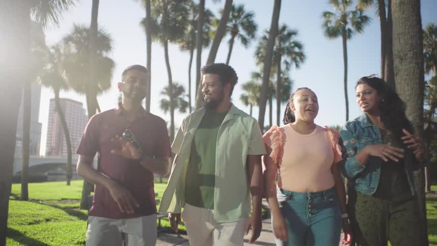 A footage of friends walking at the park
