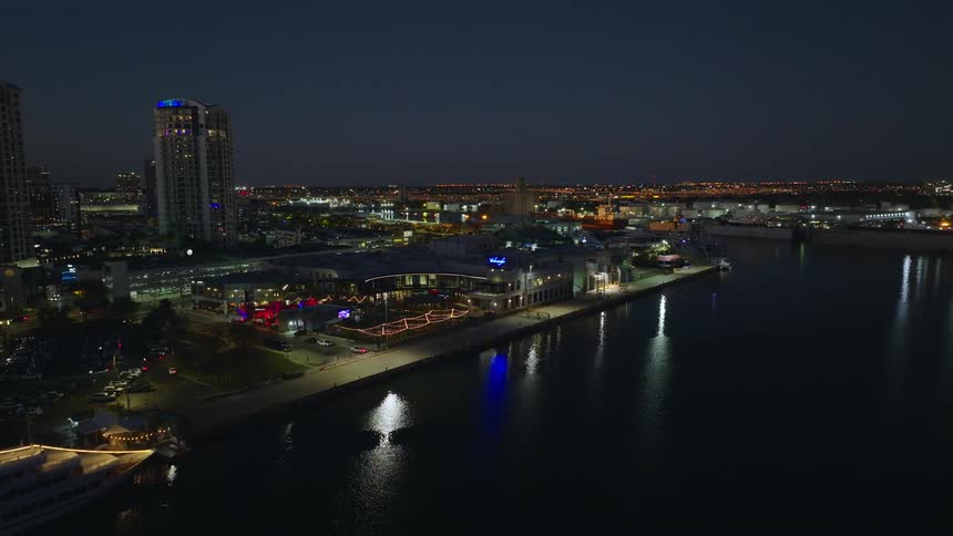 An aerial footage of a city at night
