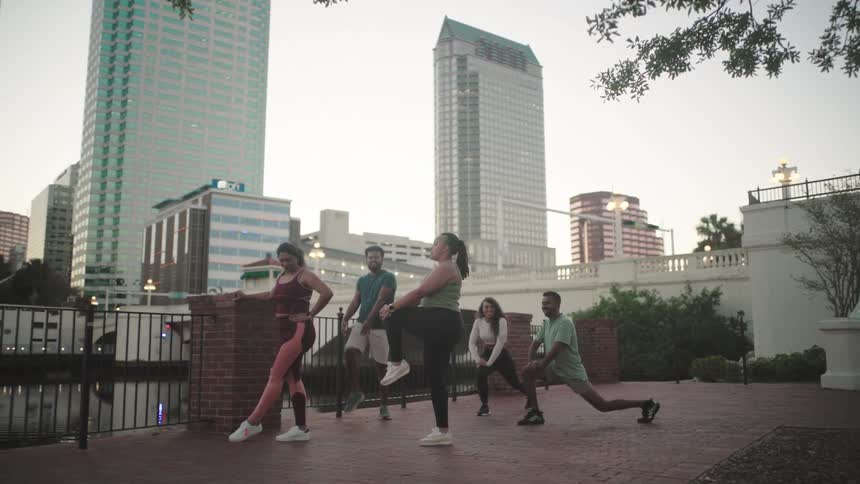 People are working out together in the park