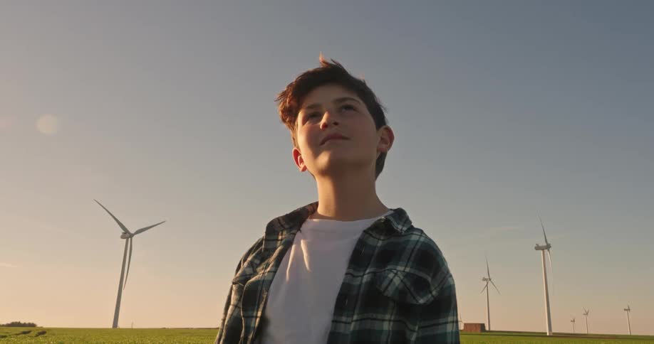 A footage of a boy standing out in the field