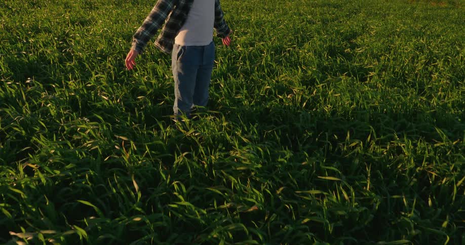 A footage of a boy standing on a grassland