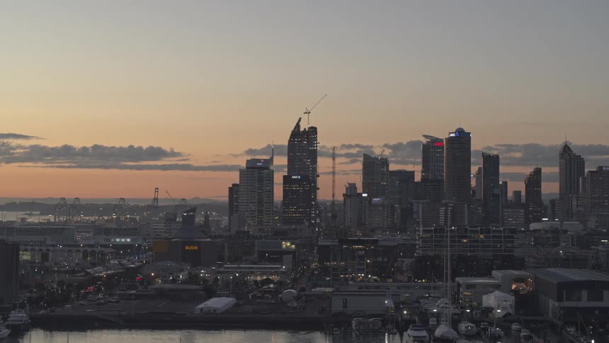 Aerial view of a modern metropolis at dawn