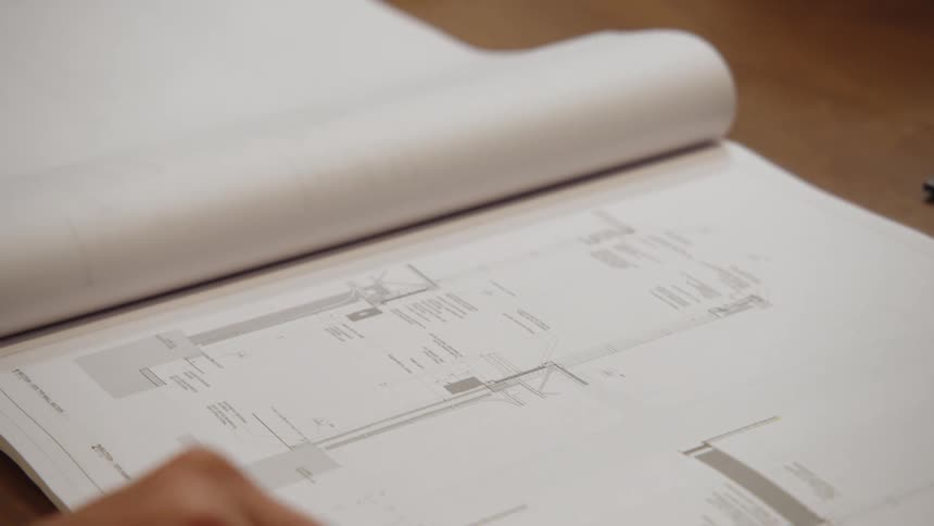 Close up of a hand turning the pages of a project