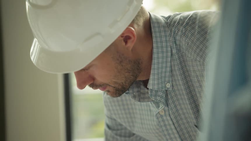 Coworkers consult while working at a building site during the daytime