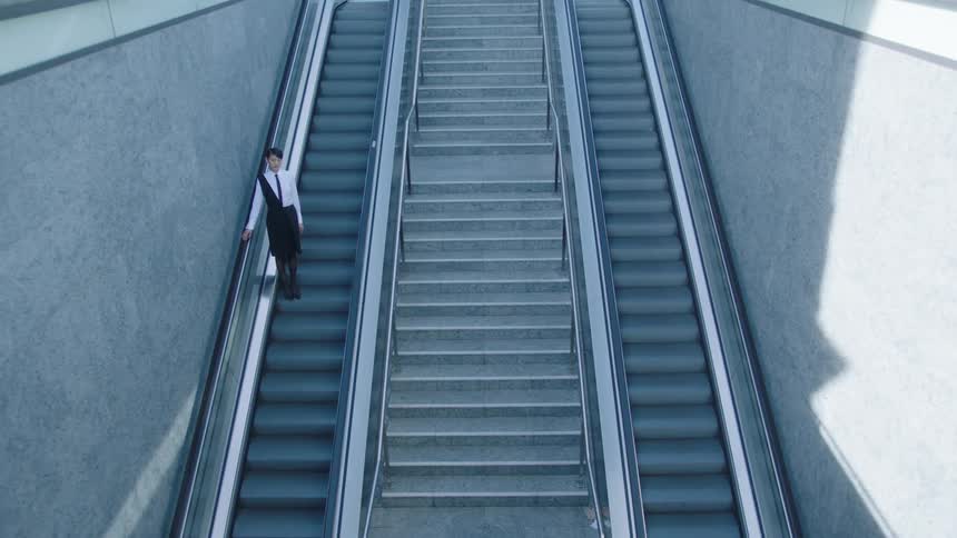 A footage of a person on the stairs
