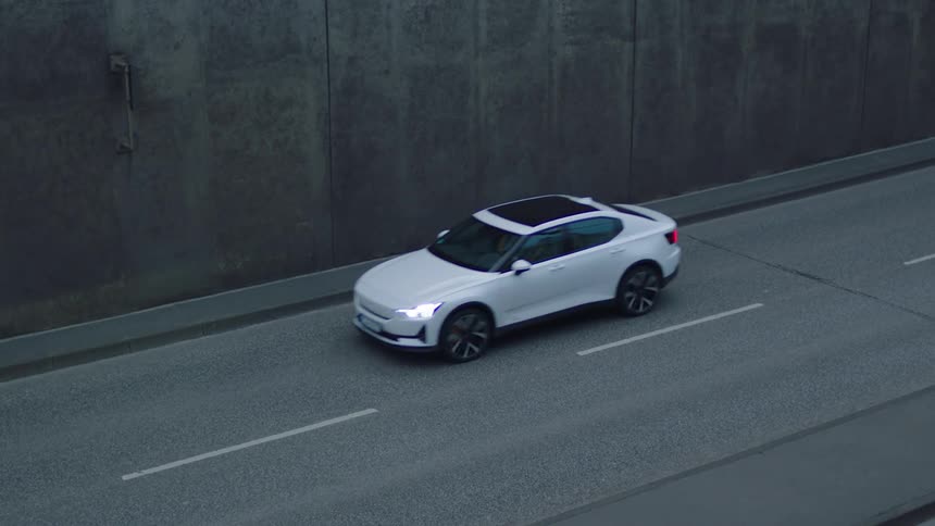 A car drives on the freeway