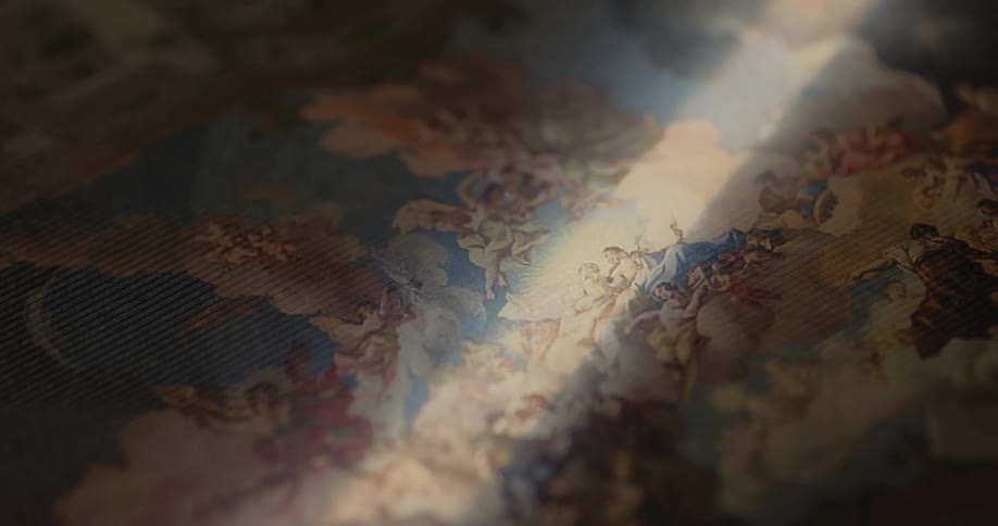 A single ray of light is across the painting