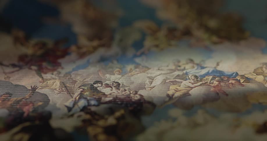 A ray of sunlight is on the painting