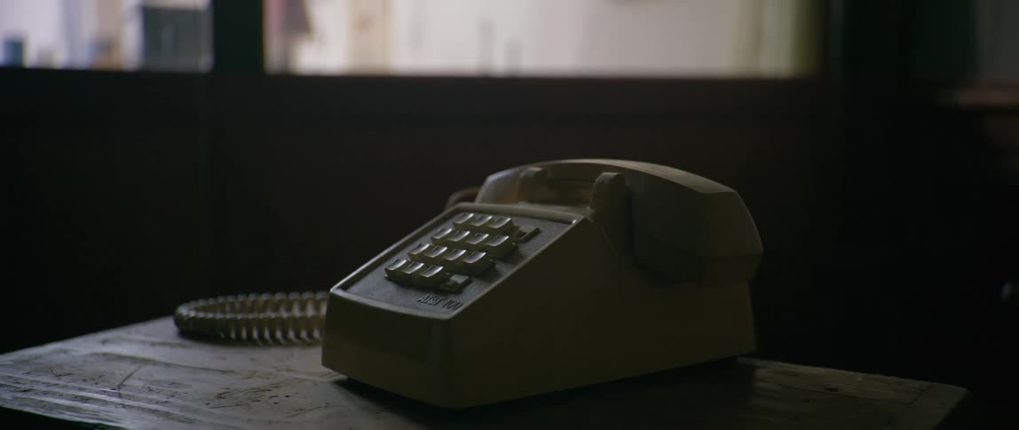 A person is talking on a vintage phone in a house