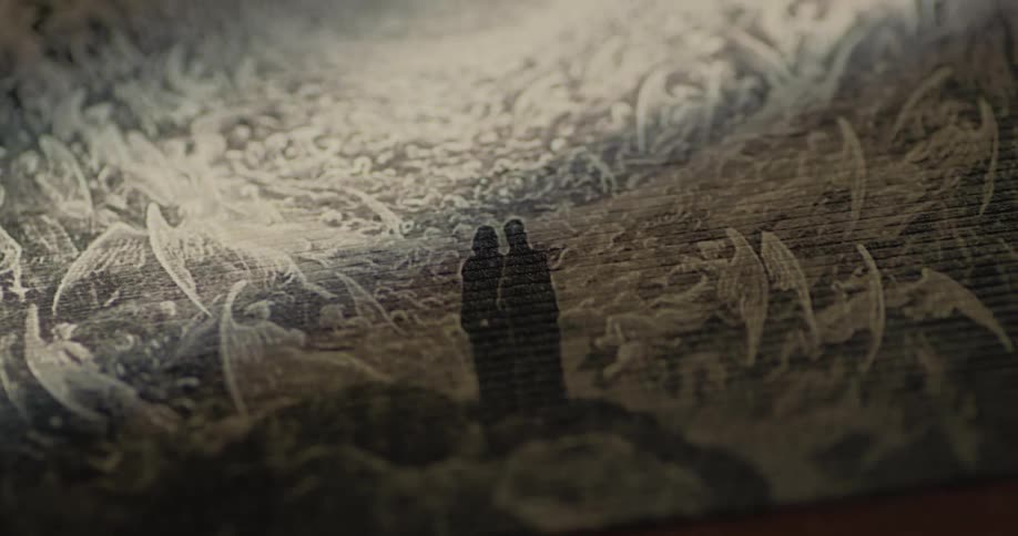 Artistic painting with the silhouette of two people