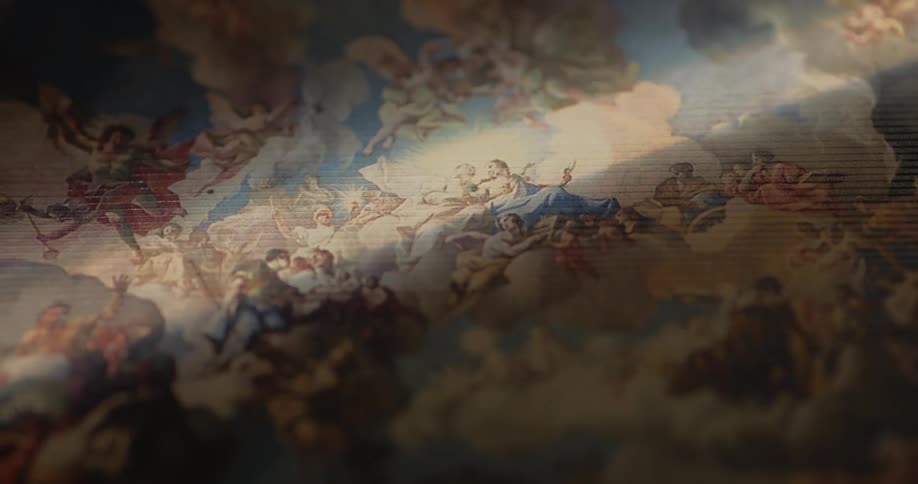 Artistic and religious painting with a beam of light