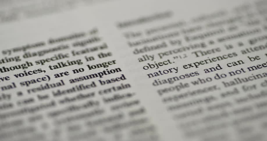 Closeup of text displayed in a book