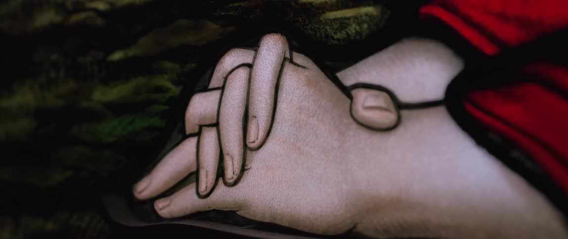 Abstract closeup of an artistic drawing of clasped hands