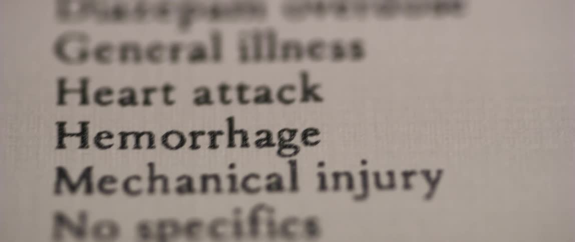 Page of paper contains a table with a list of medical conditions